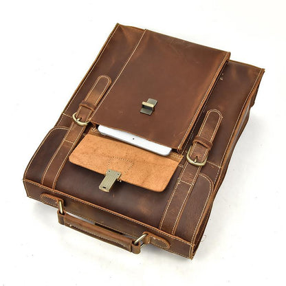 Badlands leather briefcase lying on its side 