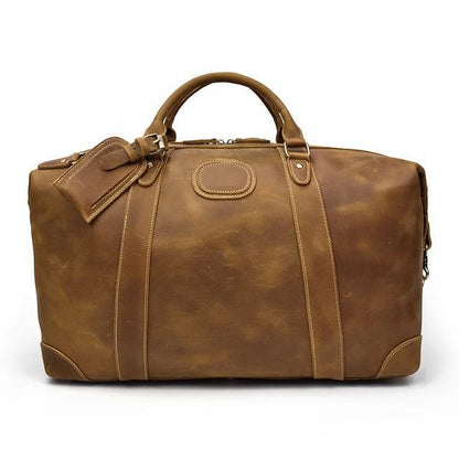 Side View of leather Dayton overnight duffle bag