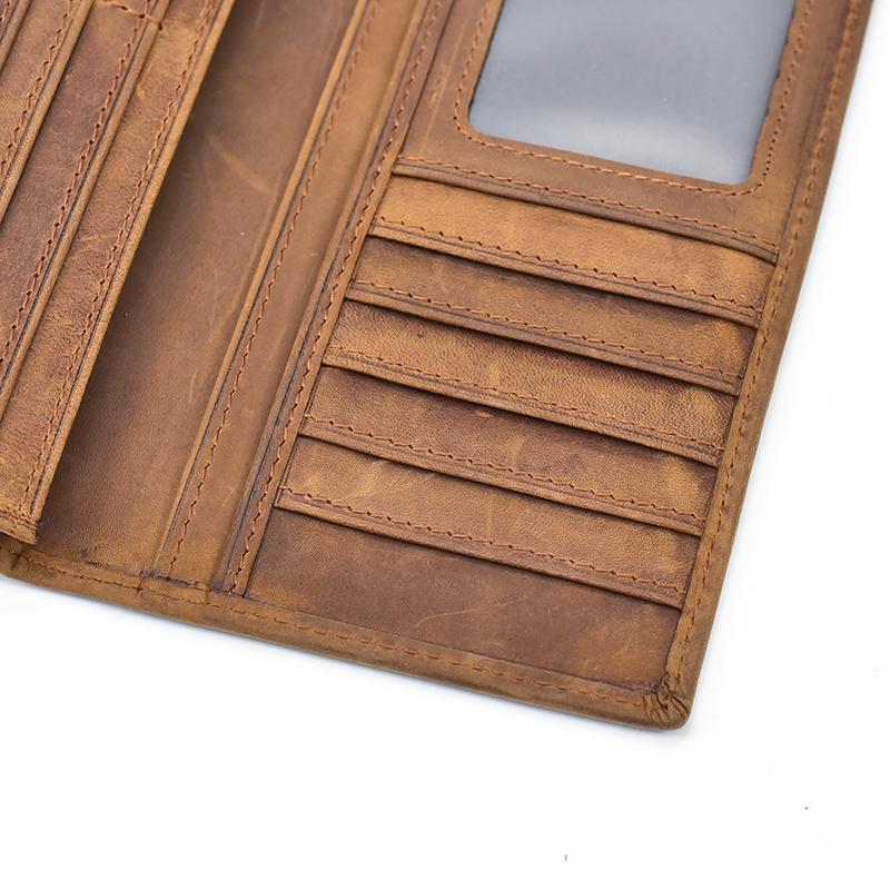 Men's bifold wallet showing it can hold eleven credit cards