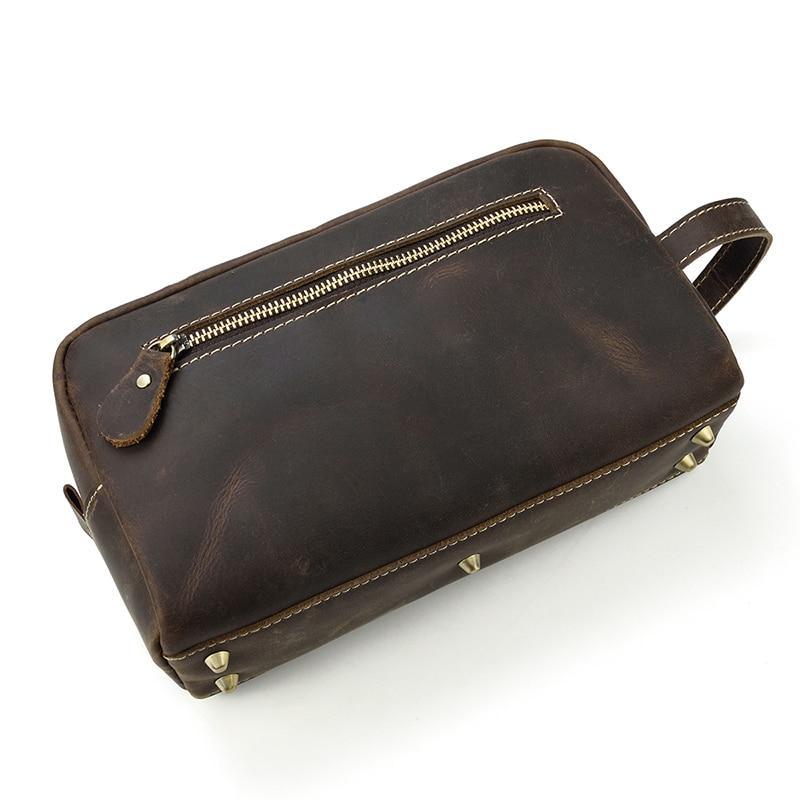 Dark Brown Rio men's leather toiletry bag and Dopp Kit