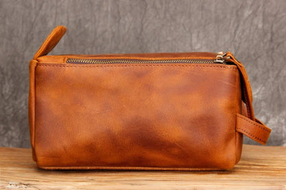 Zion Dopp Kit men's toiletry bag side view, light tan in color